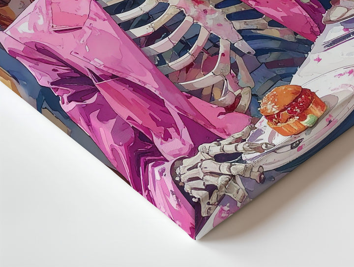 Elegant Skeleton Canvas – Pink Hat & Blazer Halloween Celebration Art - Gifitto