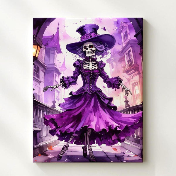 Dancing Skeleton Witch Canvas – Gothic Fantasy Halloween Wall Art - Gifitto