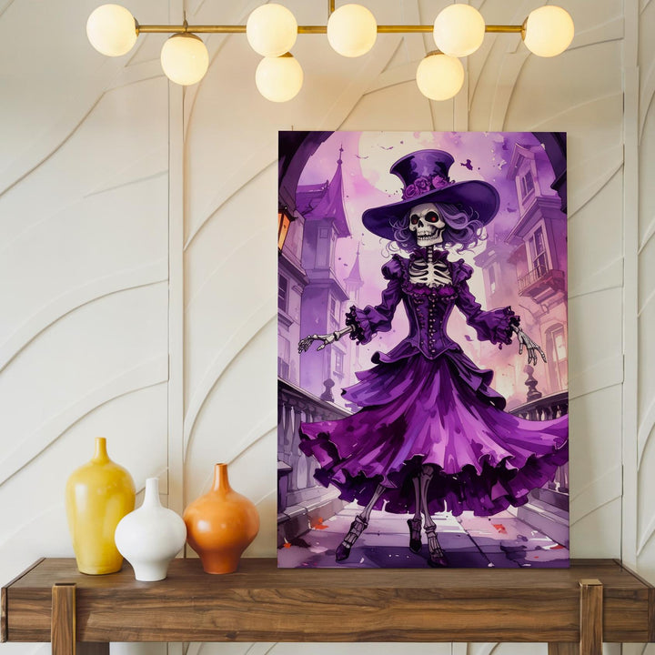 Dancing Skeleton Witch Canvas – Gothic Fantasy Halloween Wall Art - Gifitto