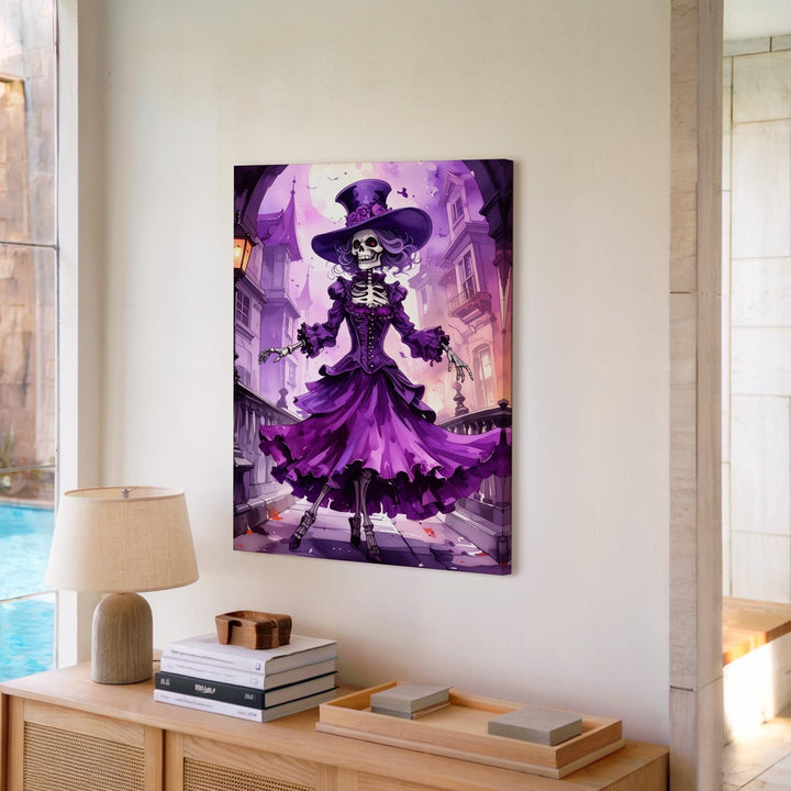 Dancing Skeleton Witch Canvas – Gothic Fantasy Halloween Wall Art - Gifitto