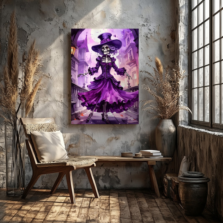 Dancing Skeleton Witch Canvas – Gothic Fantasy Halloween Wall Art - Gifitto