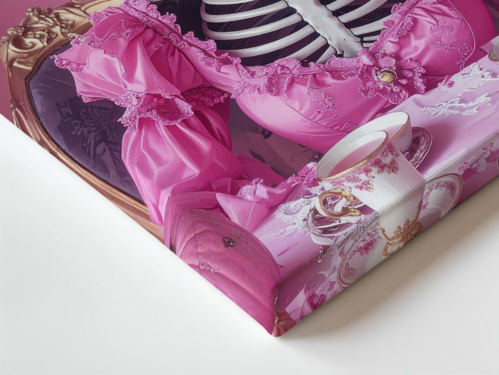 Hot Pink Skeleton Socialite Canvas – Sassy Halloween Tea Time Art - Gifitto