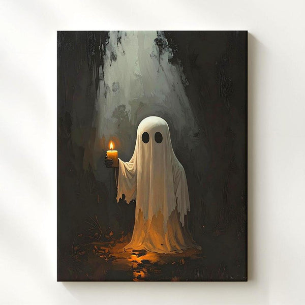 Candlelit Ghost Canvas – Intimate Halloween Glow in Darkness Wall Art - Gifitto