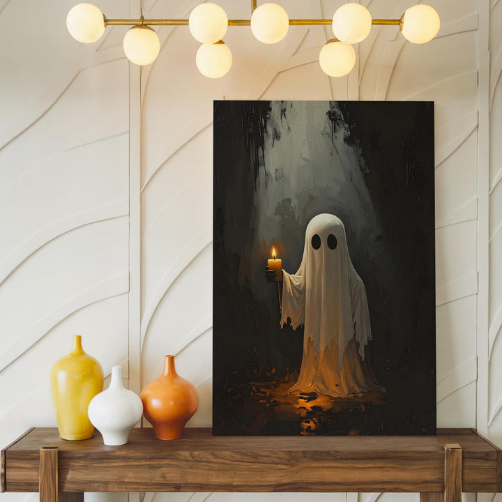 Candlelit Ghost Canvas – Intimate Halloween Glow in Darkness Wall Art - Gifitto