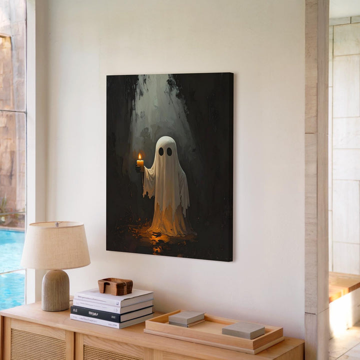 Candlelit Ghost Canvas – Intimate Halloween Glow in Darkness Wall Art - Gifitto