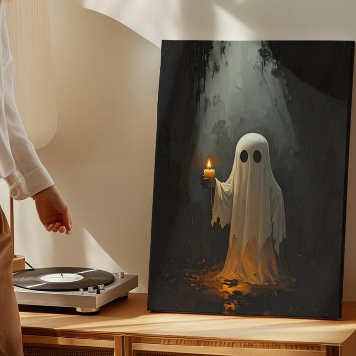 Candlelit Ghost Canvas – Intimate Halloween Glow in Darkness Wall Art - Gifitto