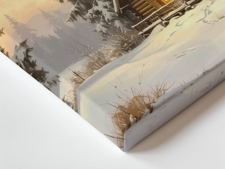Cozy Log Cabin Canvas – Serene Winter Twilight Retreat Art - Gifitto