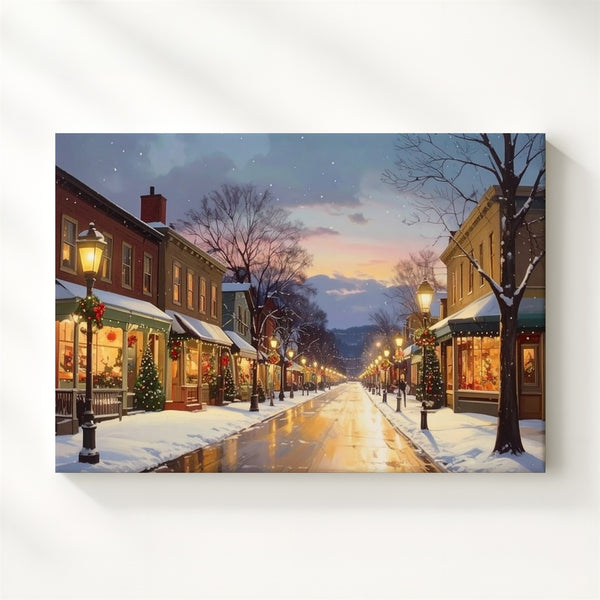 Christmas Small Town Canvas – Festive Main Street at Dusk - Gifitto