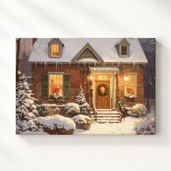 Cozy Winter Cottage Canvas – Snowy Night with Warm Glowing Windows - Gifitto