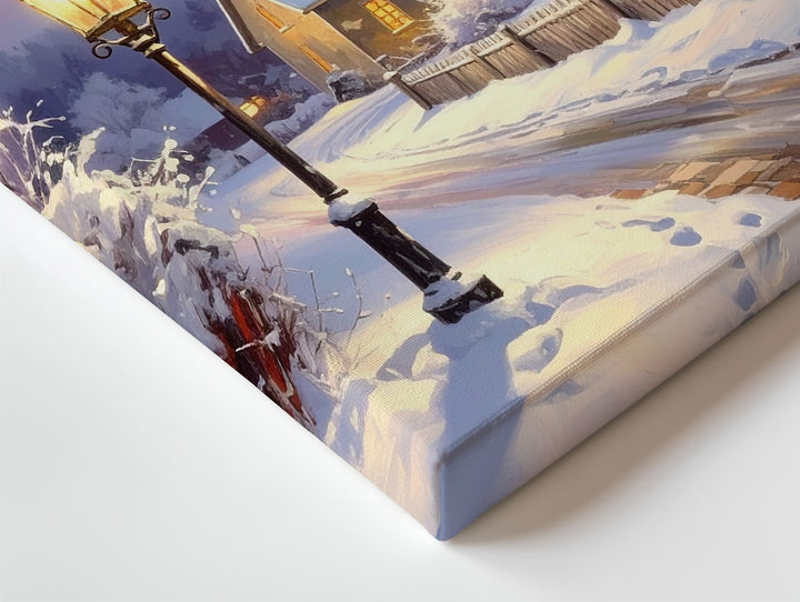 Winter Church Scene Canvas – Snowy Village Chapel with Warm Lights - Gifitto