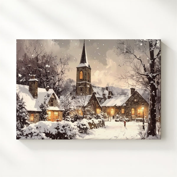 Snowy Churchyard Christmas Canvas – Sacred Winter Night Scene - Gifitto