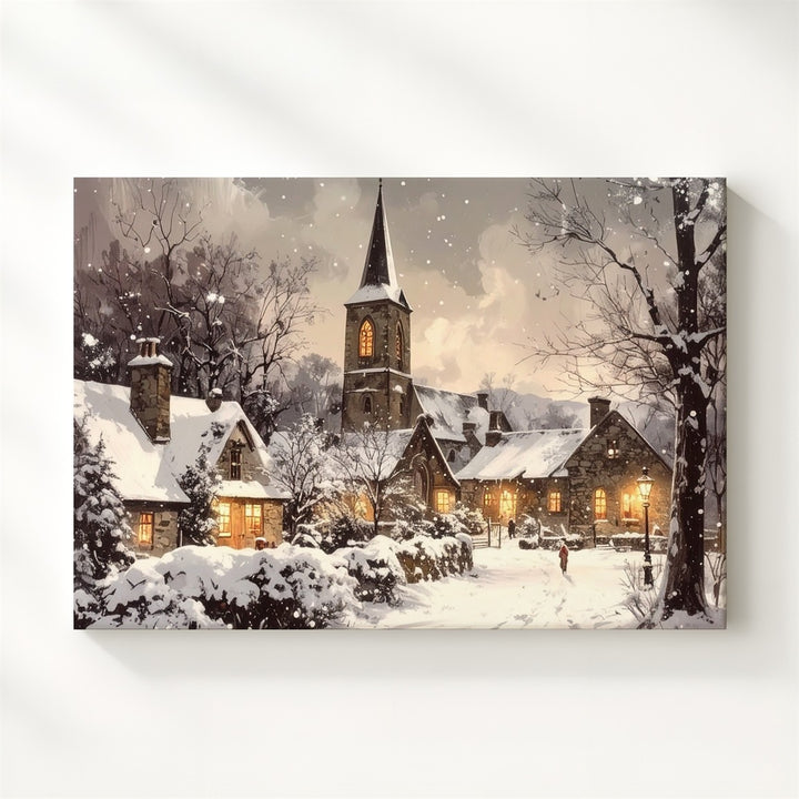 Snowy Churchyard Christmas Canvas – Sacred Winter Night Scene - Gifitto