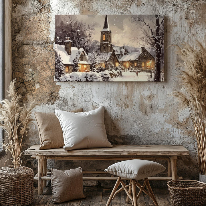 Snowy Churchyard Christmas Canvas – Sacred Winter Night Scene - Gifitto