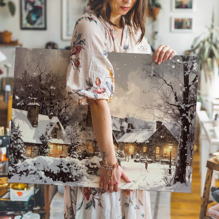 Snowy Churchyard Christmas Canvas – Sacred Winter Night Scene - Gifitto