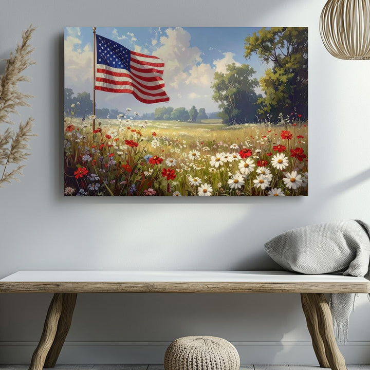 Pastel Wildflower Field Canvas – Serene Flag & Summer Calm Wall Art - Gifitto