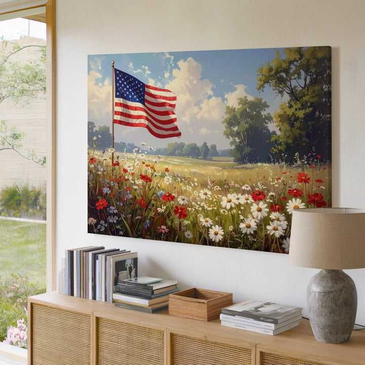 Pastel Wildflower Field Canvas – Serene Flag & Summer Calm Wall Art - Gifitto