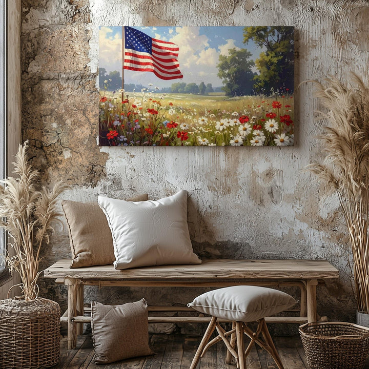 Pastel Wildflower Field Canvas – Serene Flag & Summer Calm Wall Art - Gifitto