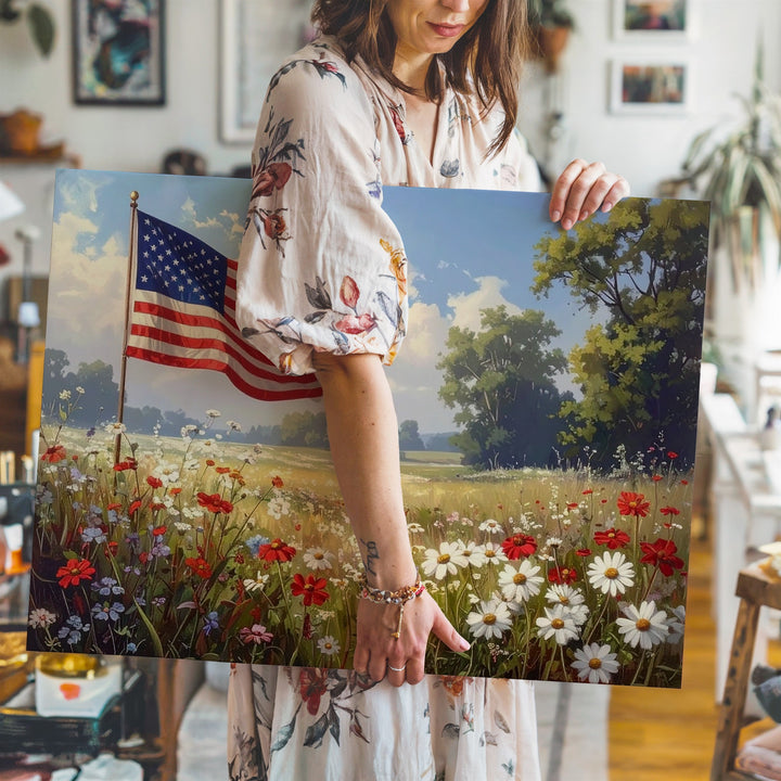 Pastel Wildflower Field Canvas – Serene Flag & Summer Calm Wall Art - Gifitto