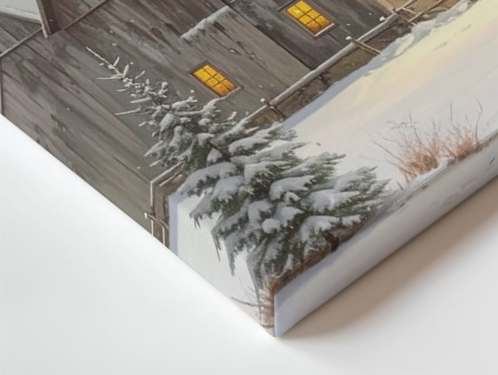 Cozy Snowy Barn Canvas – Rustic Holiday Retreat Wall Art - Gifitto