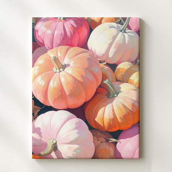 Blush & Cream Pumpkin Pile Canvas – Warm Fall Harvest Wall Art - Gifitto