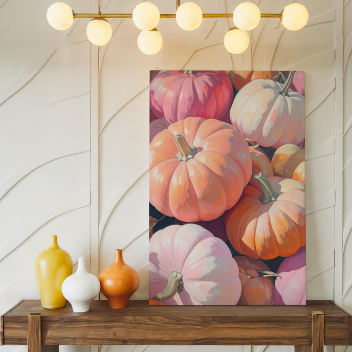 Blush & Cream Pumpkin Pile Canvas – Warm Fall Harvest Wall Art - Gifitto