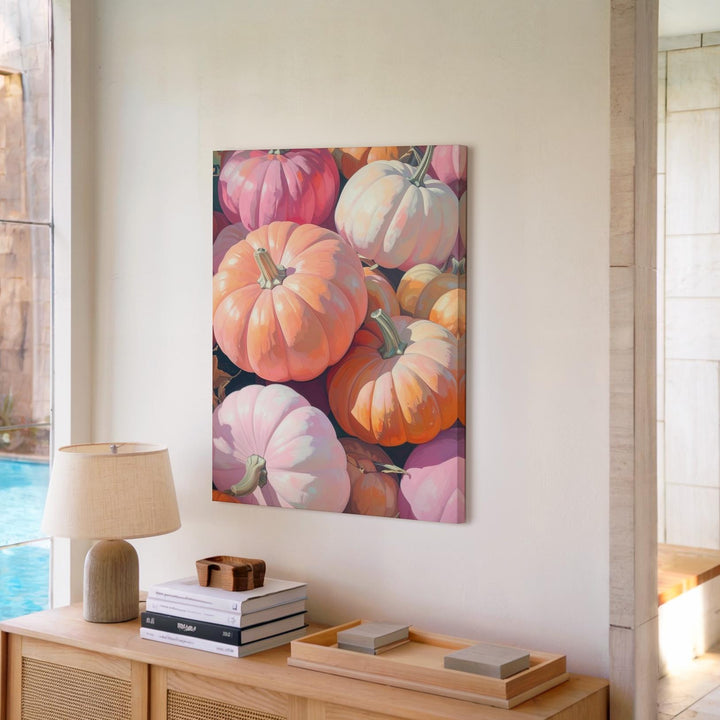 Blush & Cream Pumpkin Pile Canvas – Warm Fall Harvest Wall Art - Gifitto