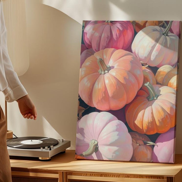 Blush & Cream Pumpkin Pile Canvas – Warm Fall Harvest Wall Art - Gifitto