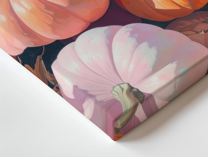 Blush & Cream Pumpkin Pile Canvas – Warm Fall Harvest Wall Art - Gifitto