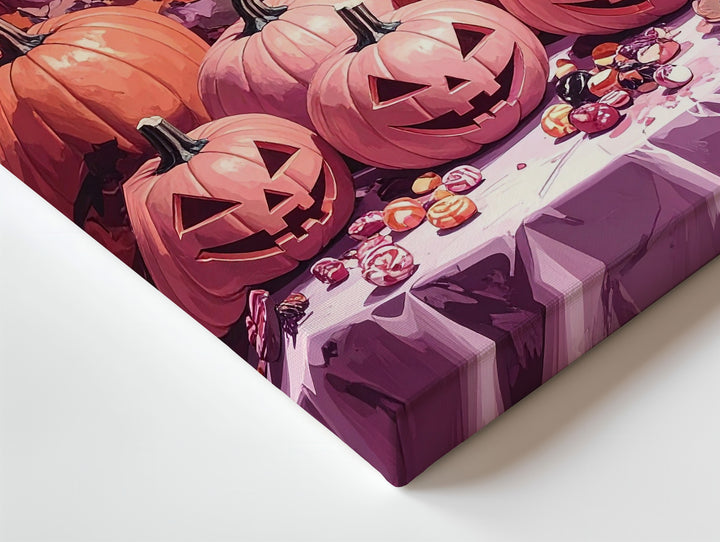 Elegant Haunted Evening Canvas – Pale Pumpkins & Halloween Candies Art - Gifitto
