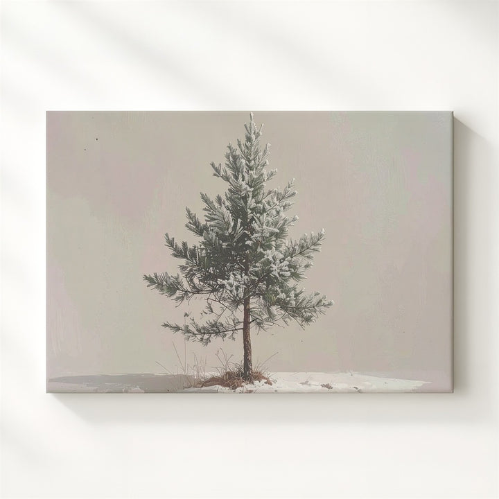 Solitary Pine Tree Canvas – Minimalist Frosted Winter Nature Art - Gifitto