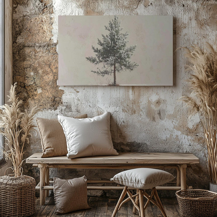 Solitary Pine Tree Canvas – Minimalist Frosted Winter Nature Art - Gifitto