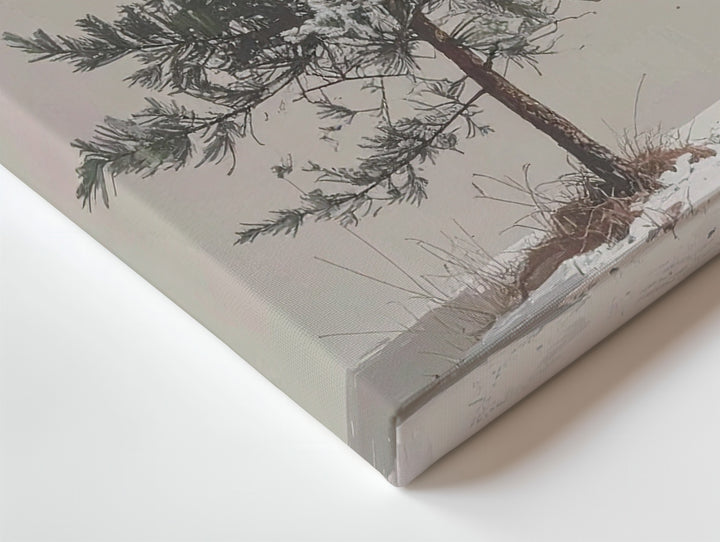 Solitary Pine Tree Canvas – Minimalist Frosted Winter Nature Art - Gifitto