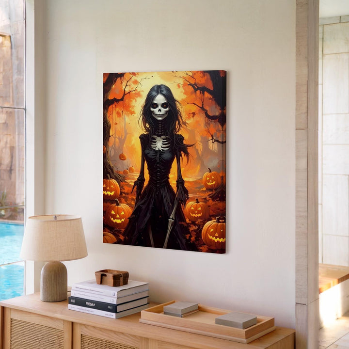 Autumn Spirit Witch Canvas – Cinematic Halloween Forest Fantasy Art - Gifitto