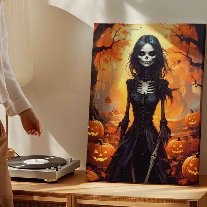Autumn Spirit Witch Canvas – Cinematic Halloween Forest Fantasy Art - Gifitto
