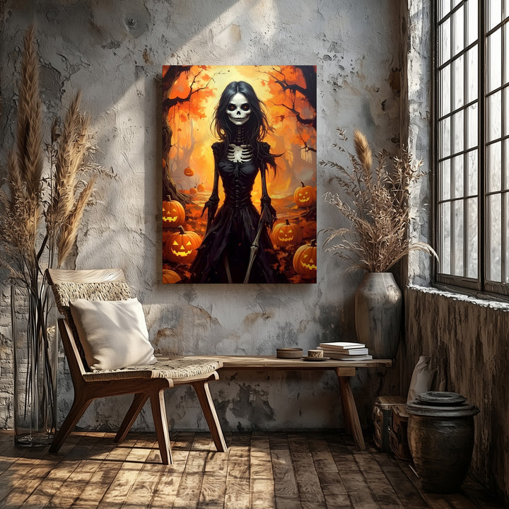 Autumn Spirit Witch Canvas – Cinematic Halloween Forest Fantasy Art - Gifitto