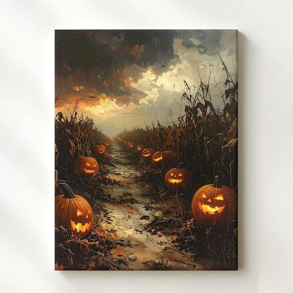 Cursed Pumpkin Patch Canvas – Haunted Halloween Field Horror Art - Gifitto