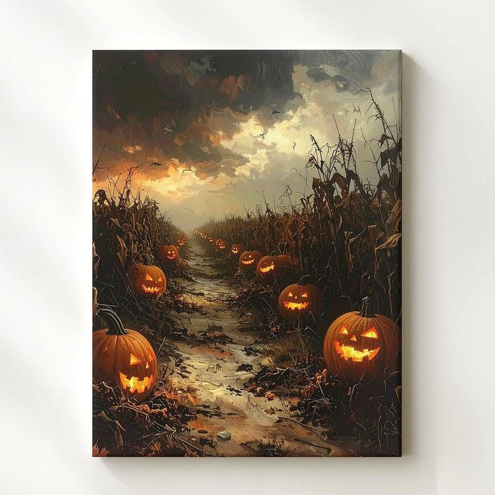 Cursed Pumpkin Patch Canvas – Haunted Halloween Field Horror Art - Gifitto