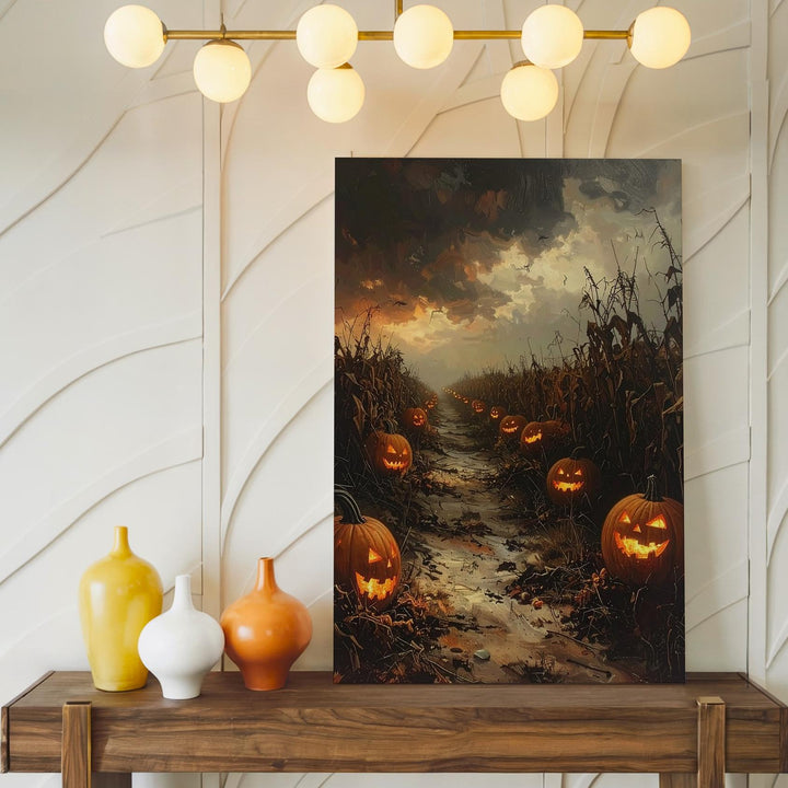 Cursed Pumpkin Patch Canvas – Haunted Halloween Field Horror Art - Gifitto