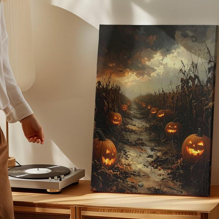 Cursed Pumpkin Patch Canvas – Haunted Halloween Field Horror Art - Gifitto