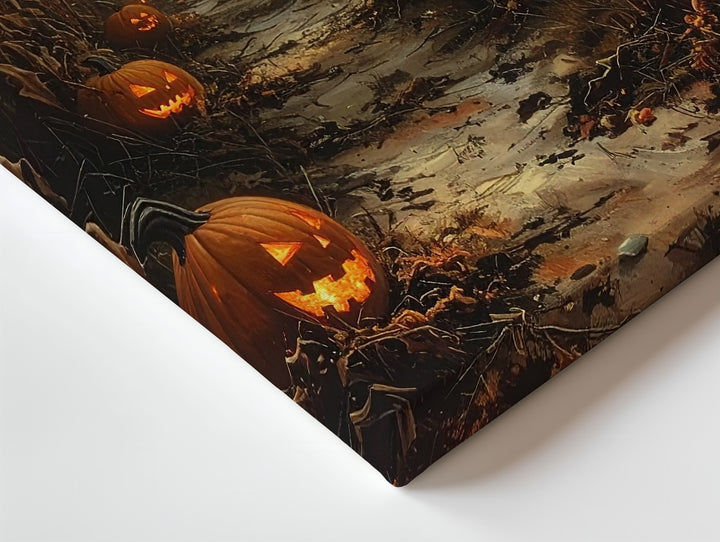 Cursed Pumpkin Patch Canvas – Haunted Halloween Field Horror Art - Gifitto