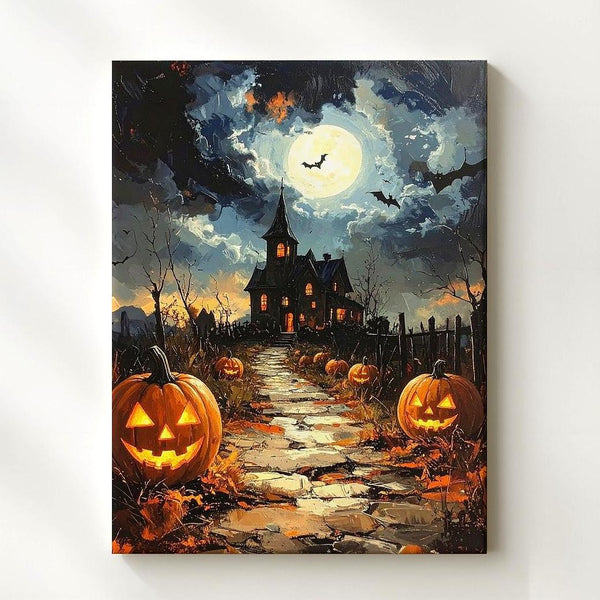 Haunted Path Jack-O'-Lantern Canvas – Full Moon Halloween Night Scene - Gifitto