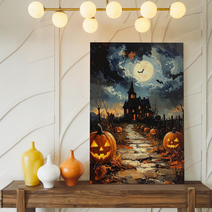 Haunted Path Jack-O'-Lantern Canvas – Full Moon Halloween Night Scene - Gifitto