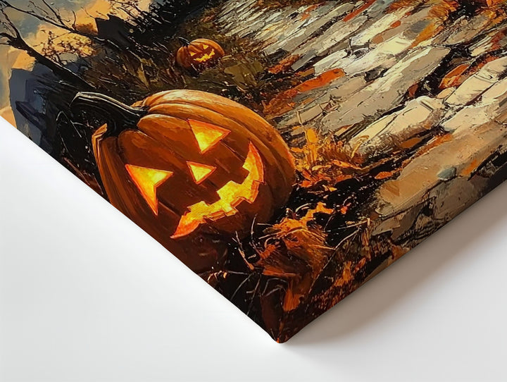 Haunted Path Jack-O'-Lantern Canvas – Full Moon Halloween Night Scene - Gifitto