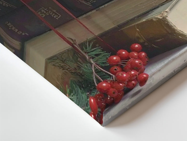 Vintage Book Stack Canvas – Festive Holiday Still Life Art - Gifitto