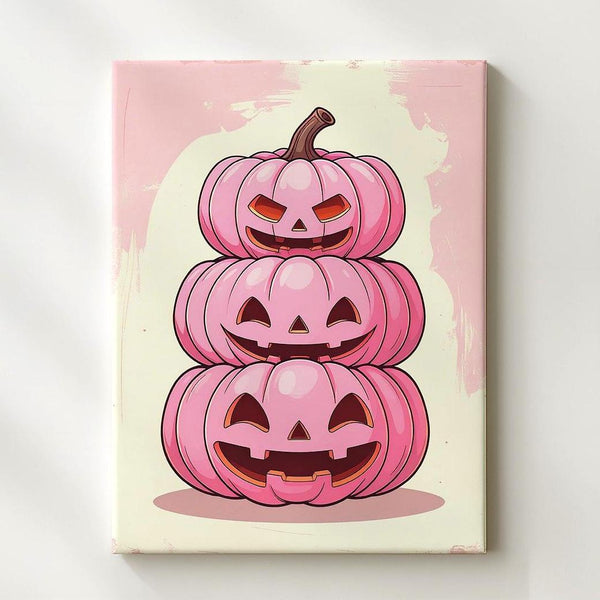 Playful Pink Jack-o’-Lanterns Canvas – Modern Pop-Art Halloween Art - Gifitto
