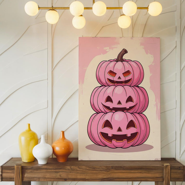 Playful Pink Jack-o’-Lanterns Canvas – Modern Pop-Art Halloween Art - Gifitto