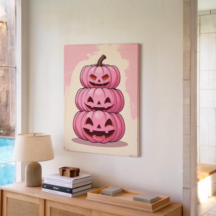 Playful Pink Jack-o’-Lanterns Canvas – Modern Pop-Art Halloween Art - Gifitto