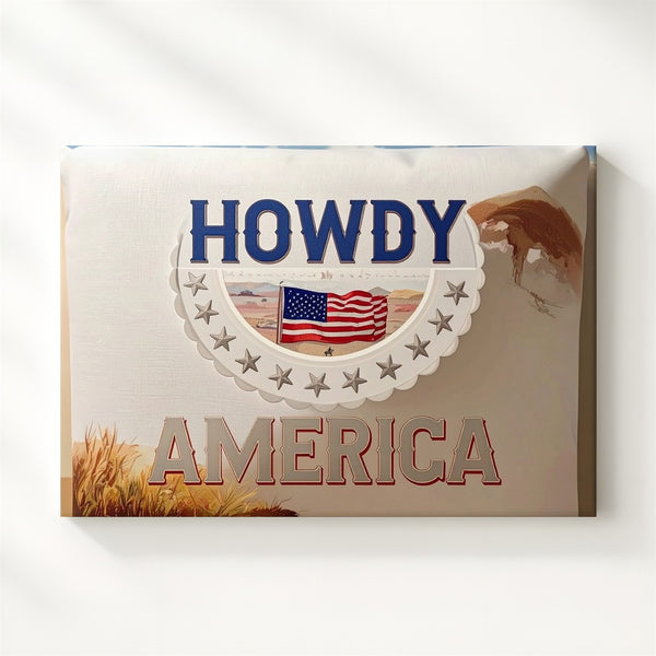 Howdy America Embroidery Canvas – Rustic Western Patriotic Wall Art - Gifitto
