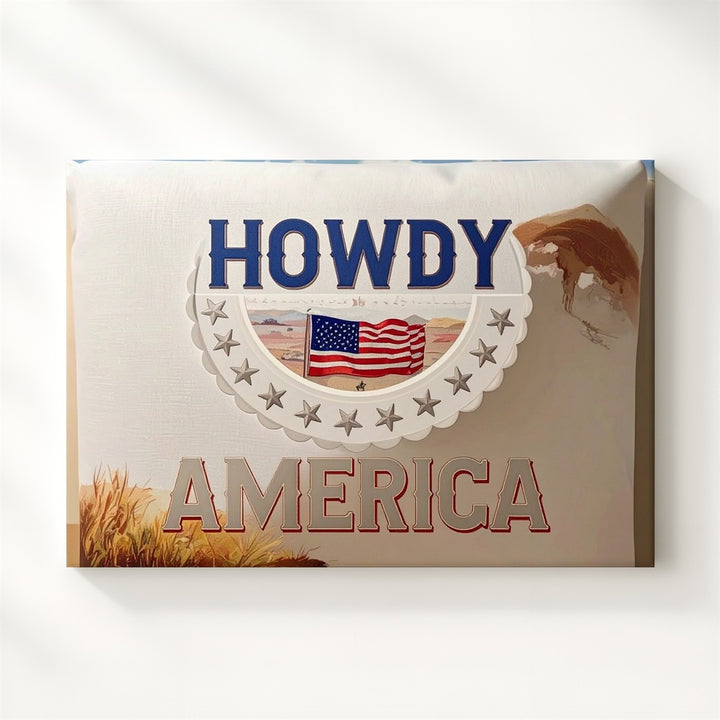 Howdy America Embroidery Canvas – Rustic Western Patriotic Wall Art - Gifitto