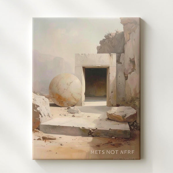 Empty Tomb Canvas – Minimalist Resurrection Scene with Stone and Light - Gifitto